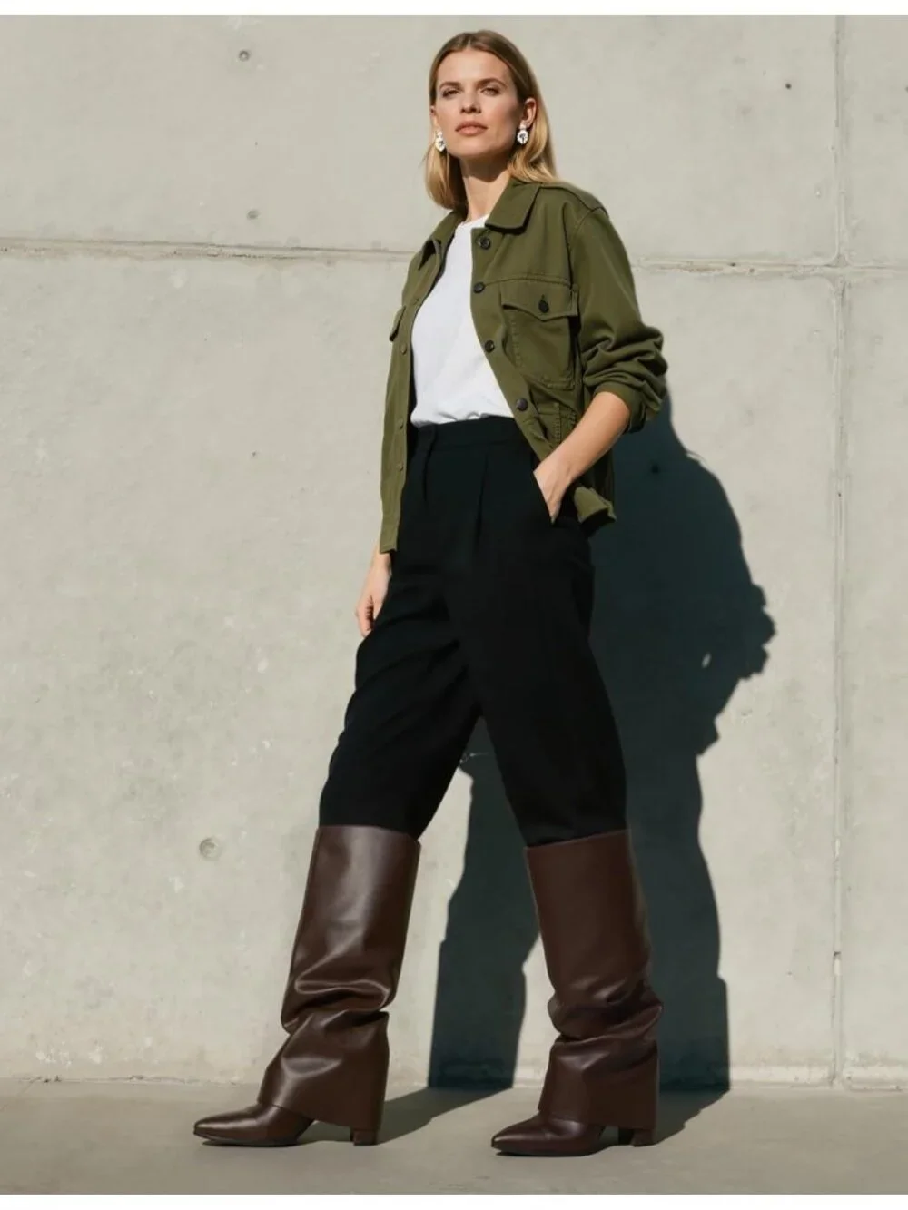 Women Chocolate Slouchy Pointed Toe Chunky Heel Faux Leather Over The Knee Boots